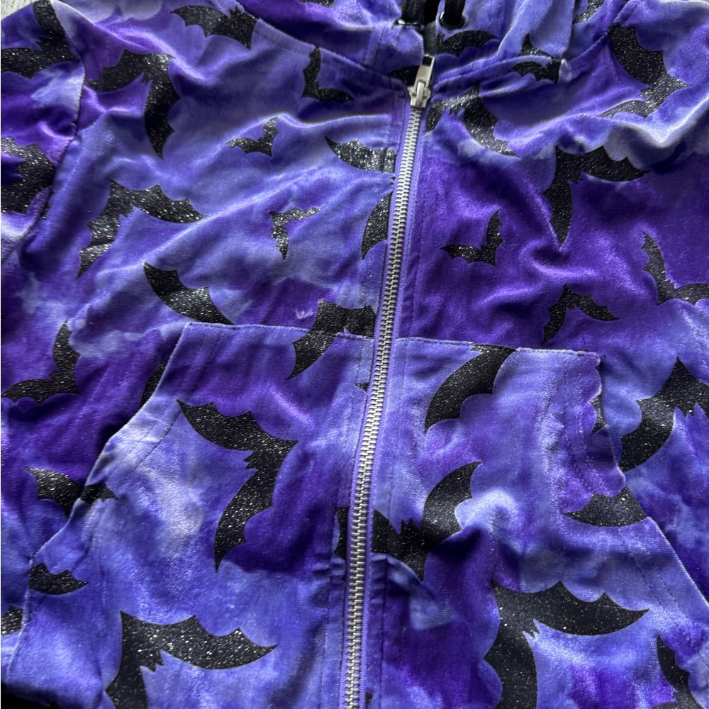 Dolls Kill Trickz N Treatz Purple hoodie black jacket - Picture 2 of 9